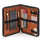 Leather Pen Attache With Contents Black