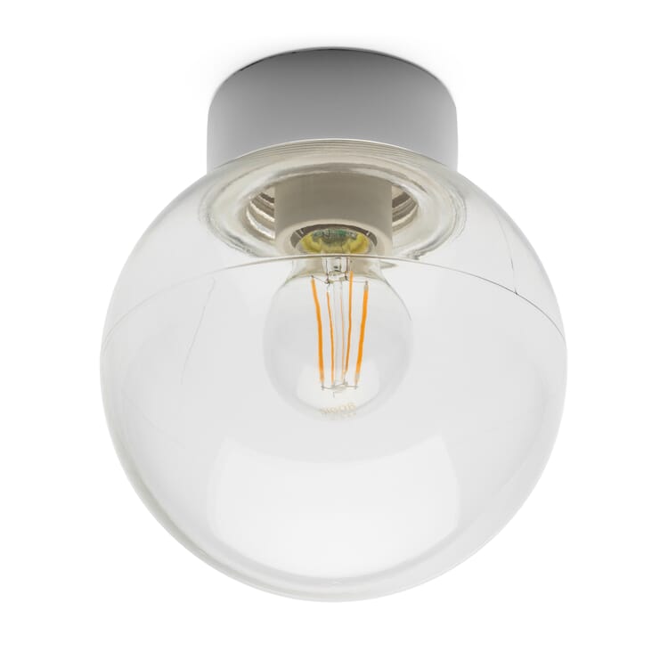 Loftslampe i porcelæn og klart glas