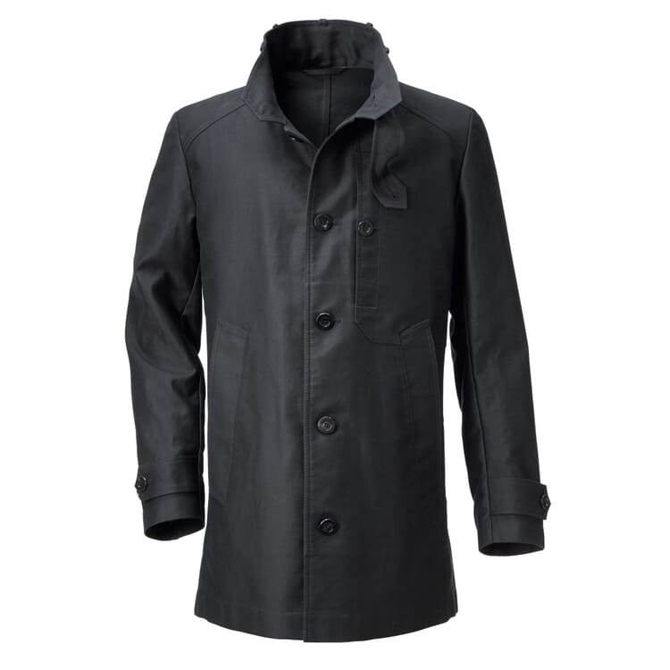 Men’s Car Coat with Banded Collar, Black