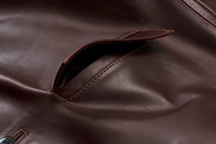 Gilet pour homme en cuir de cheval Marron rouge, vue détaillée