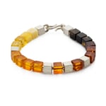 Bracelet Made of Silver and Amber Cubes Brown Hues