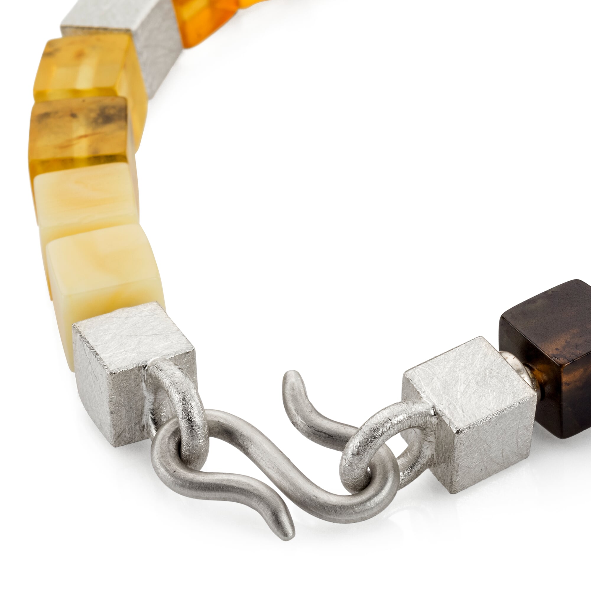 Zilveren edelsteen armband met Amber, Smokey Topaas en Parel | Zilveren