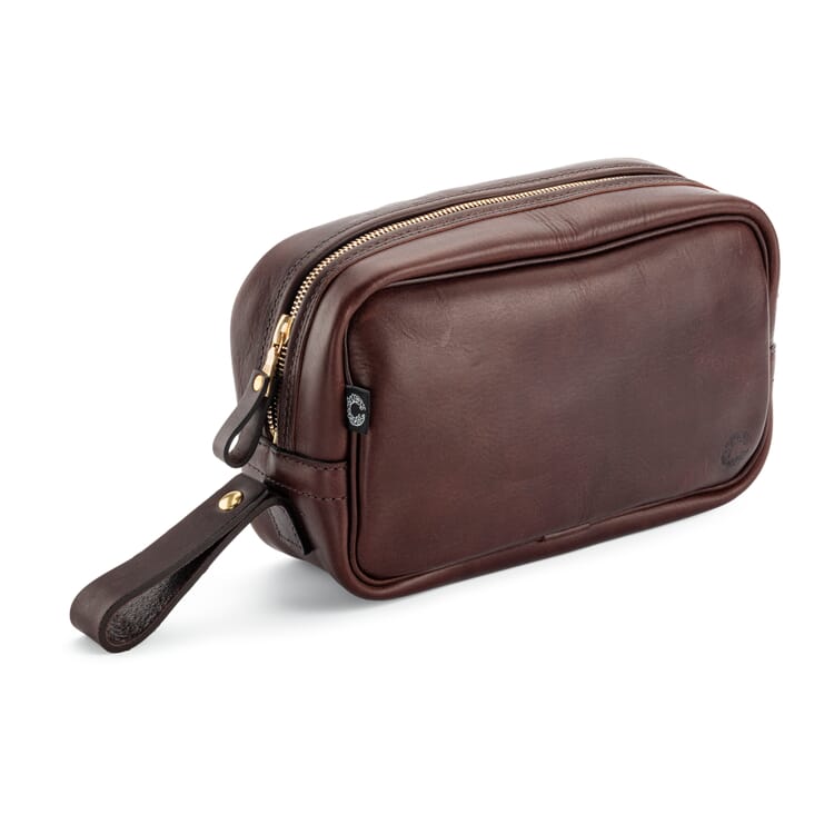 Sac de toilette en cuir, Marron foncé