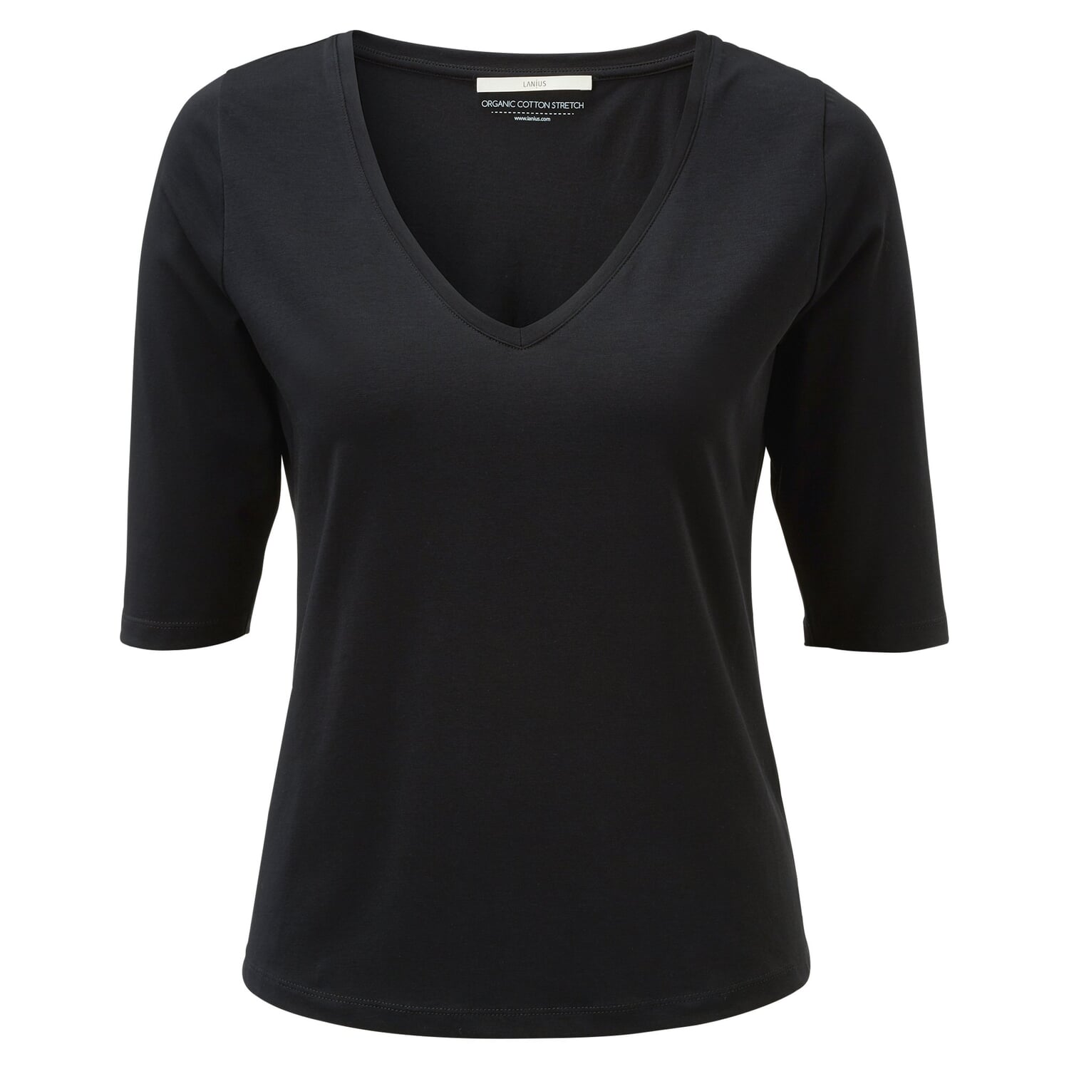 Women's T-shirt with Deep V-Neck, Black | Manufactum