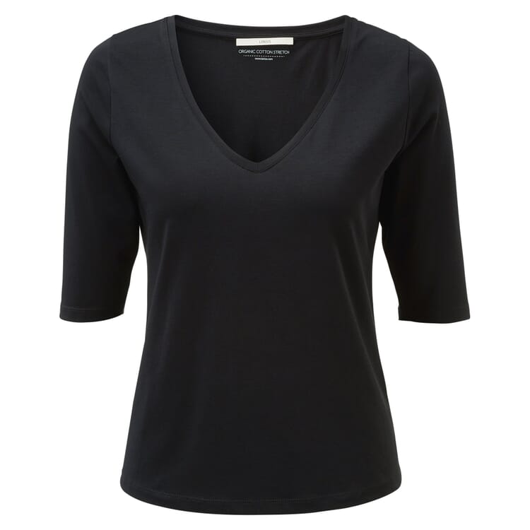 Women's T-shirt with Deep V-Neck, Black