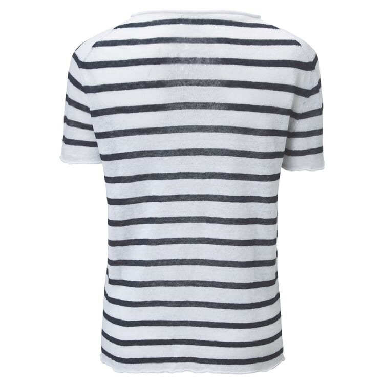 Women’s Striped T-Shirt Made of Linen, White-Blue