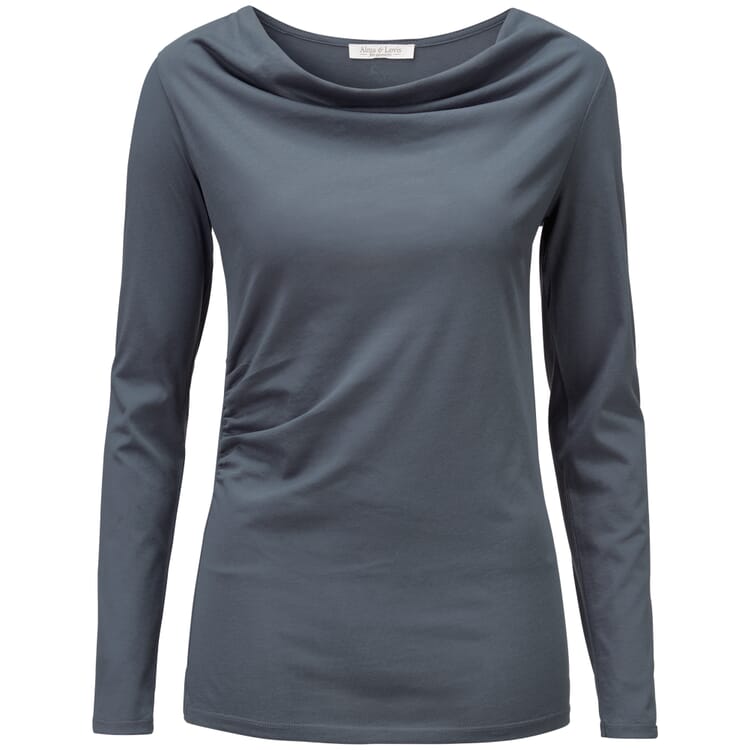 Women’s Long-Sleeved T-Shirt with Draped Neckline Cascade, Dove Blue