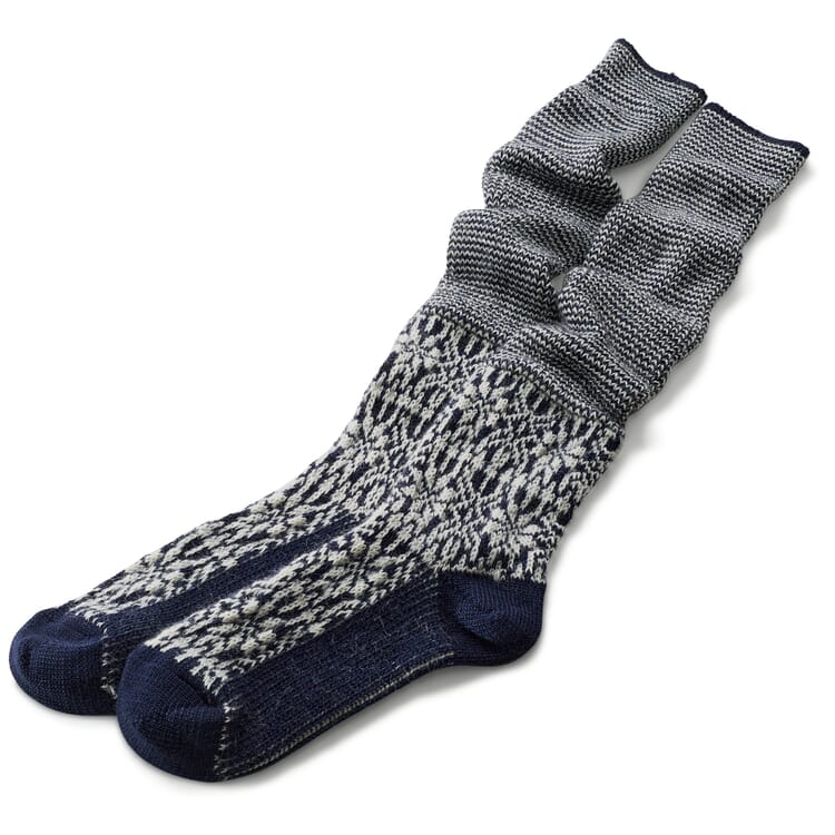 Calzino al ginocchio in lana vergine jacquard, Blu scuro