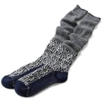 Knæstrømpe i jacquard af jomfruuld Mørkeblå