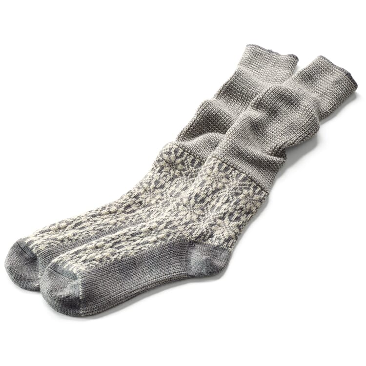 Calcetín de rodilla de lana virgen jacquard, Gris