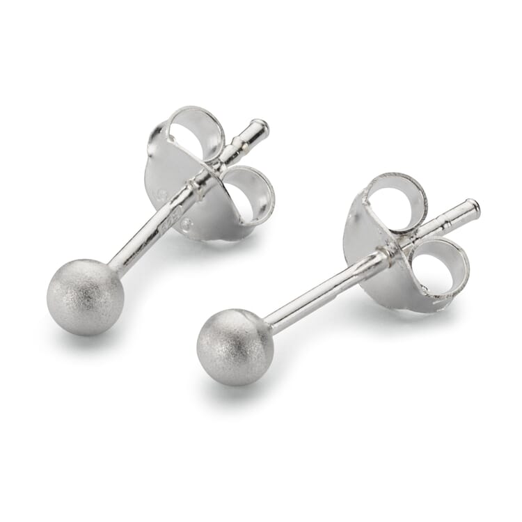 Stud Earrings Ball Made of Brushed Silver, Silver