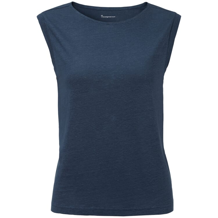 Women's Drop-Sholder T-Shirt Made of Linen, Blue