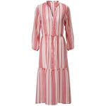 Women’s Flounce Dress Made of a Striped Cottan and Solk Fabric White-Red
