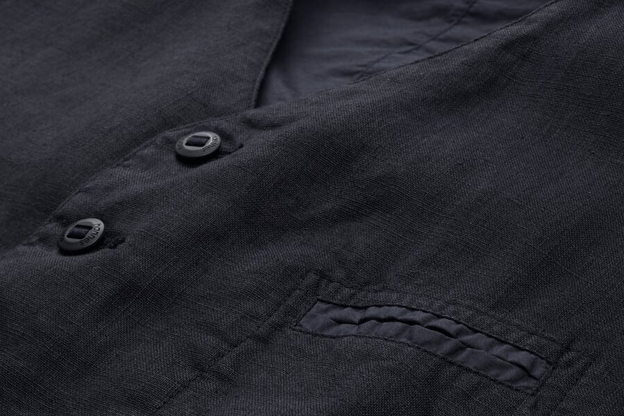 Linnen herengilet Zwart-blauw, close-up