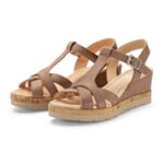 Damesandal i læder med kilehæl Beige