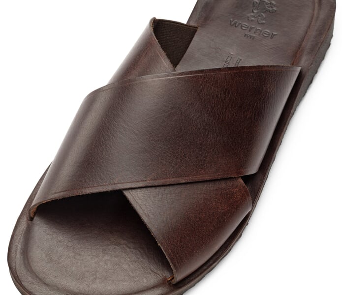 Men's leather mules Dark brown, close-up