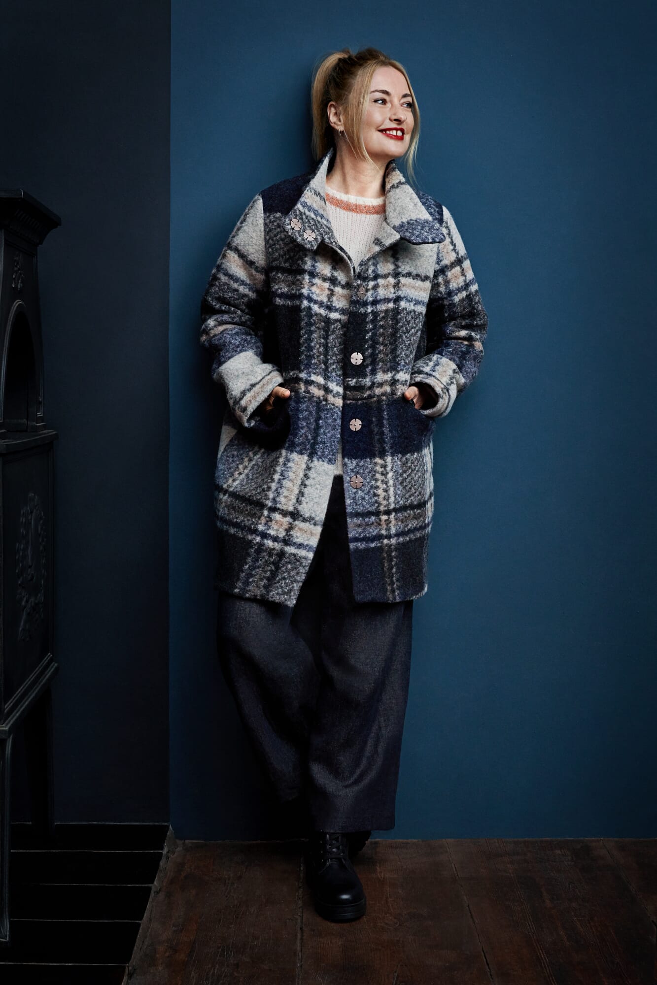 grey lapel coat