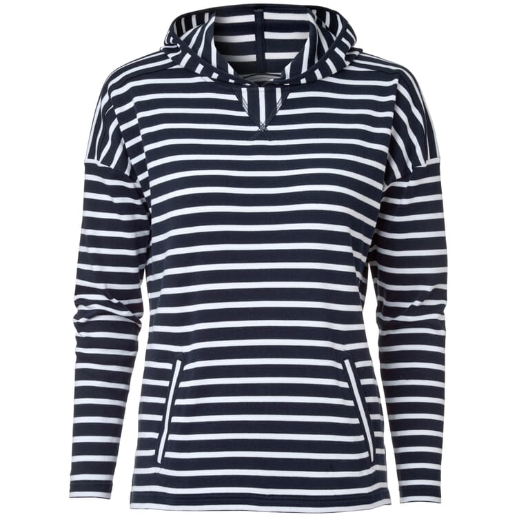 Sweat à capuche rayé pour femme, Navy-Blanc
