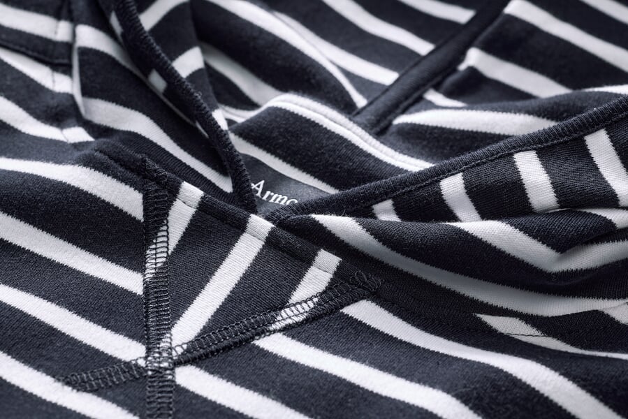 Ladies hoodie striped Navy-White, close-up