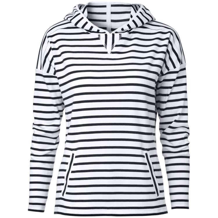 Ladies hoodie striped, White-Navy