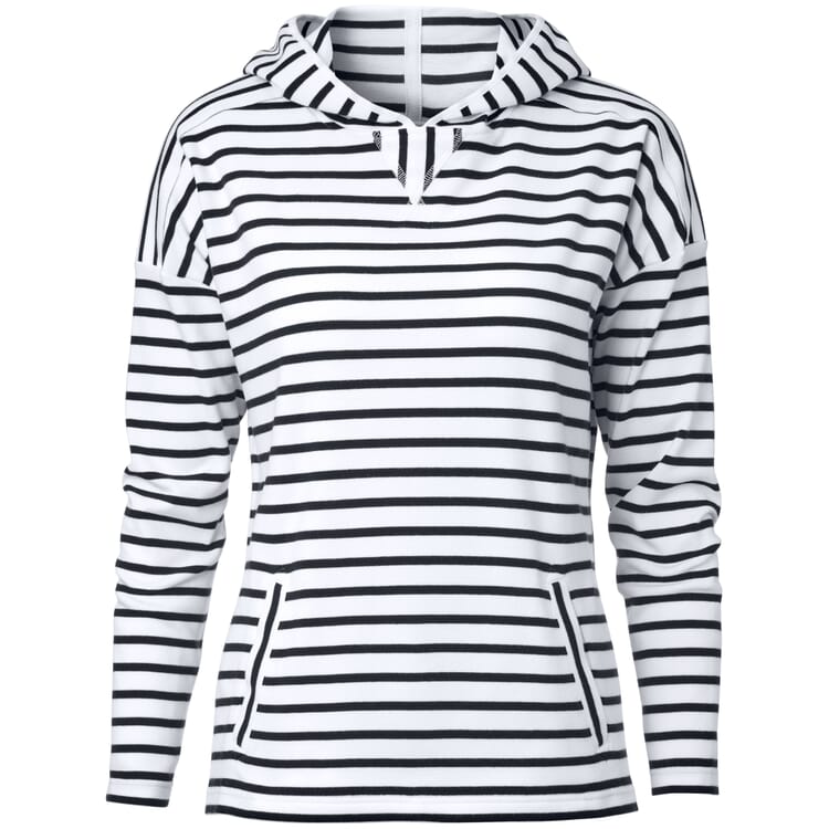 Women’s Striped Hoodie, White-Navy