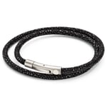 Armbånd af rokkelæder og rustfrit stål Sort