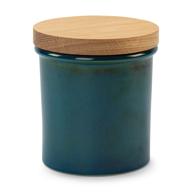 Stoneware storage box with oak lid