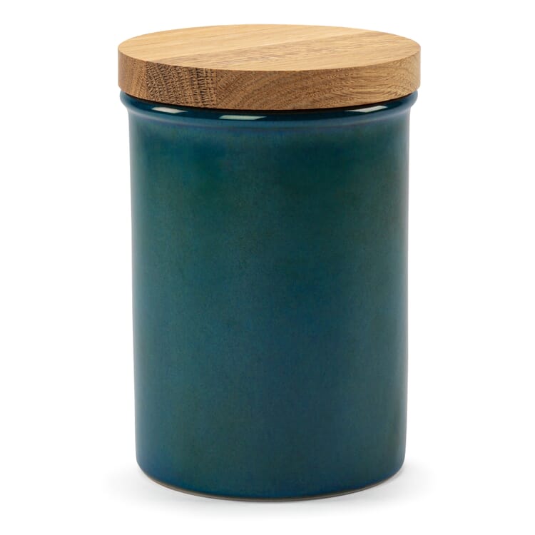 Vaso in gres con coperchio in rovere