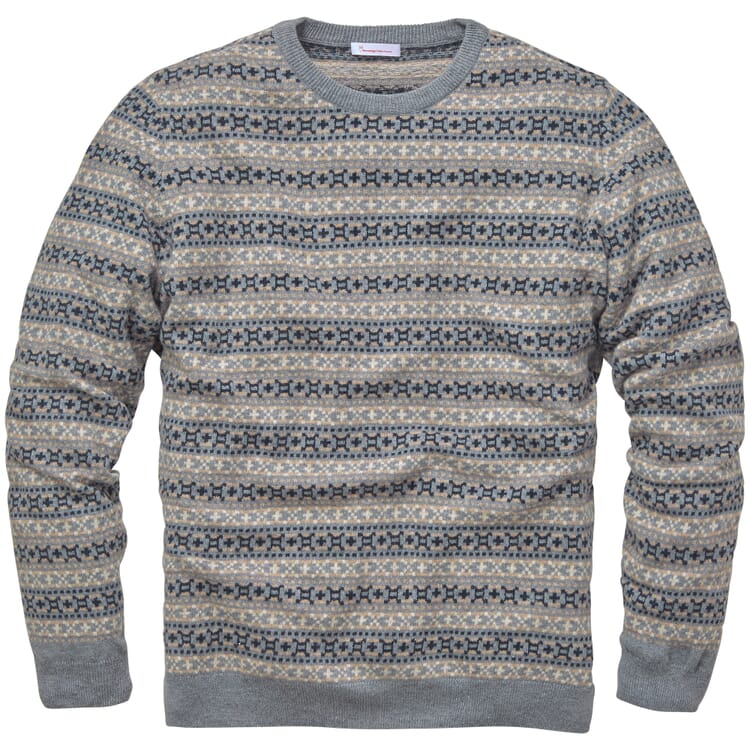 Mens sweater jacquard, Grey-Nature