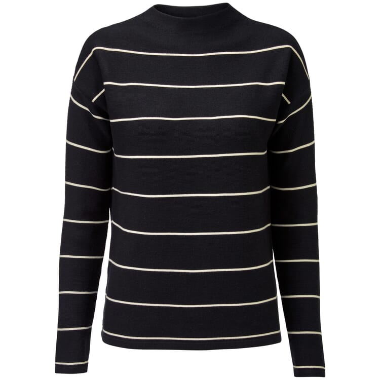 Ladies knitted sweater striped, Black-Cream