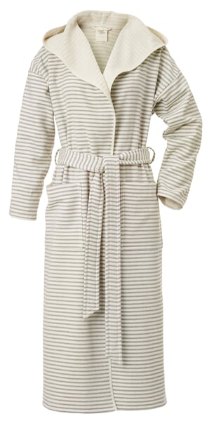 Peignoir unisexe à fines rayures Beige-blanc
