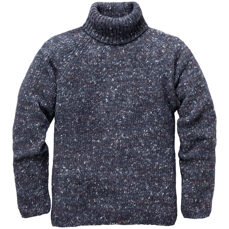 Men’s Knit Pullover with Turtleneck, Blue melange