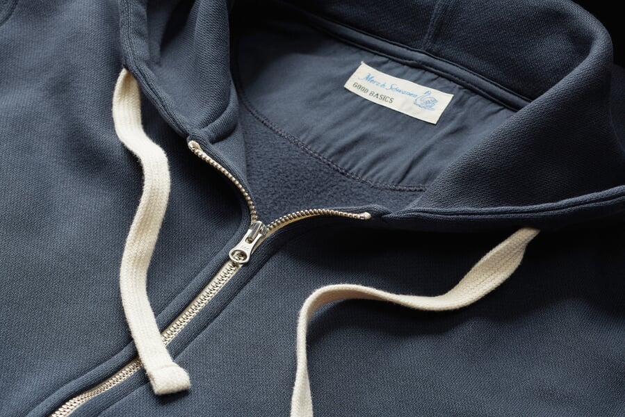 Heren capuchonjas Denim, close-up