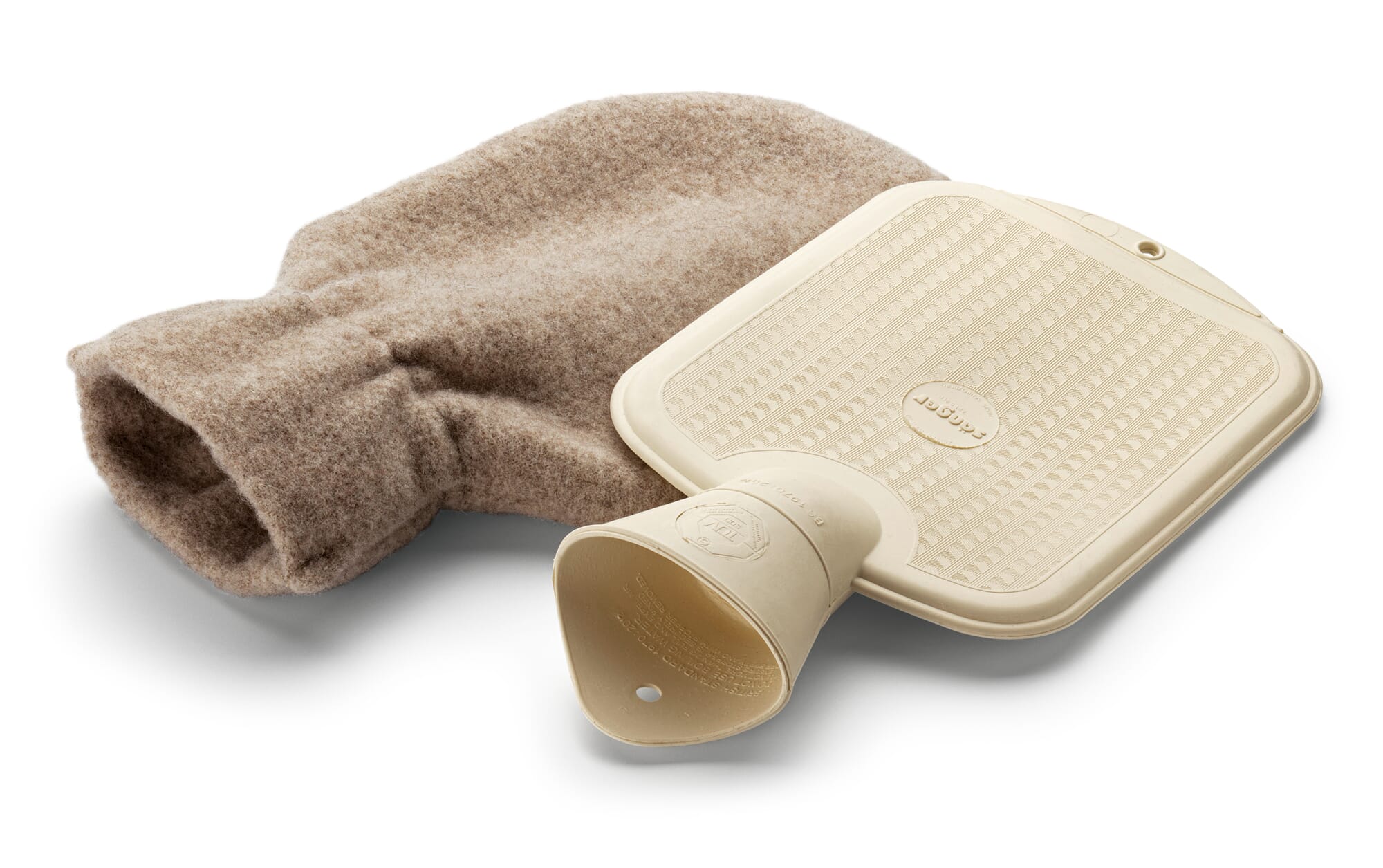 Hot water bottle with merino wool cover, Nature