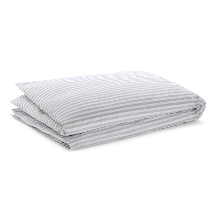 Comforter cover half linen striped, White-Grey