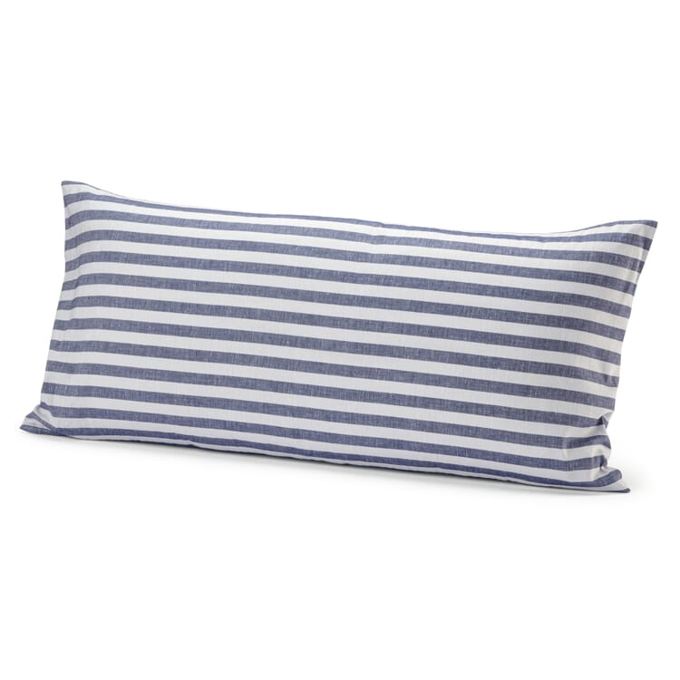 Pillowcase half linen striped, Blue-Grey