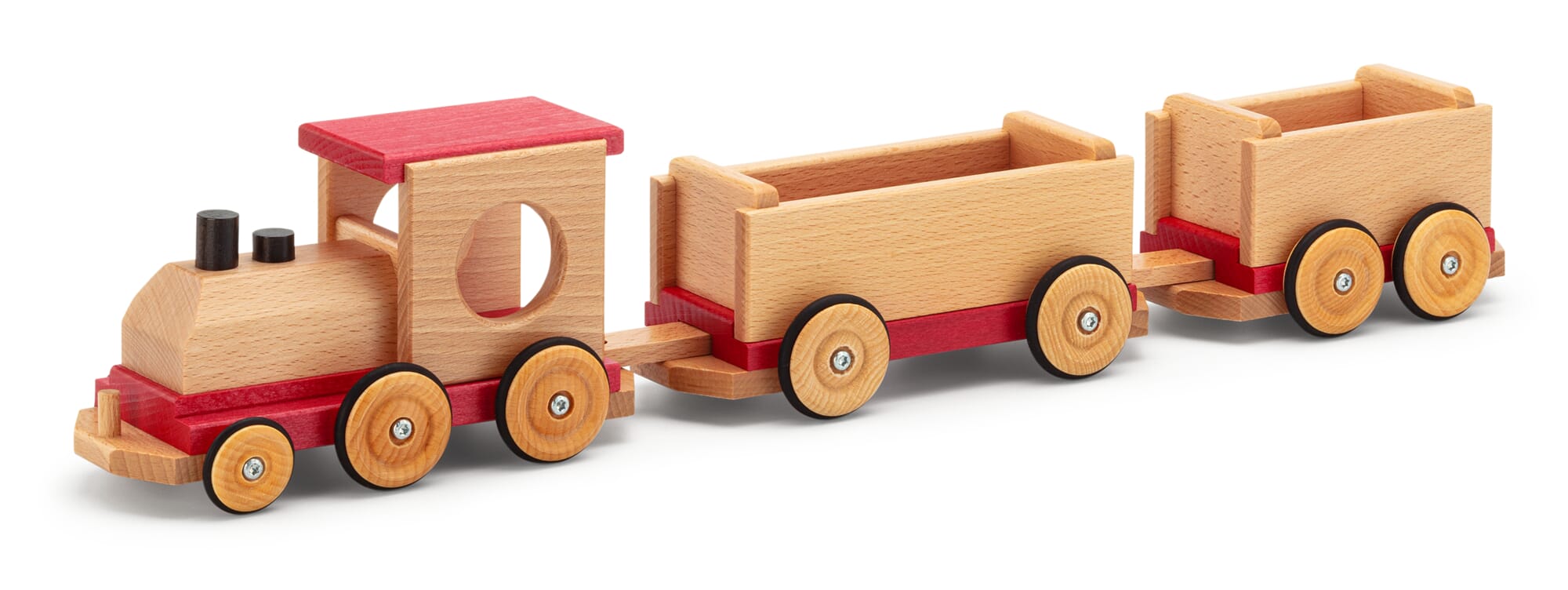 Eisenbahn aus Holz Lokomotive mit Anhängern und Bauklötzen natürliches Spielzeug 