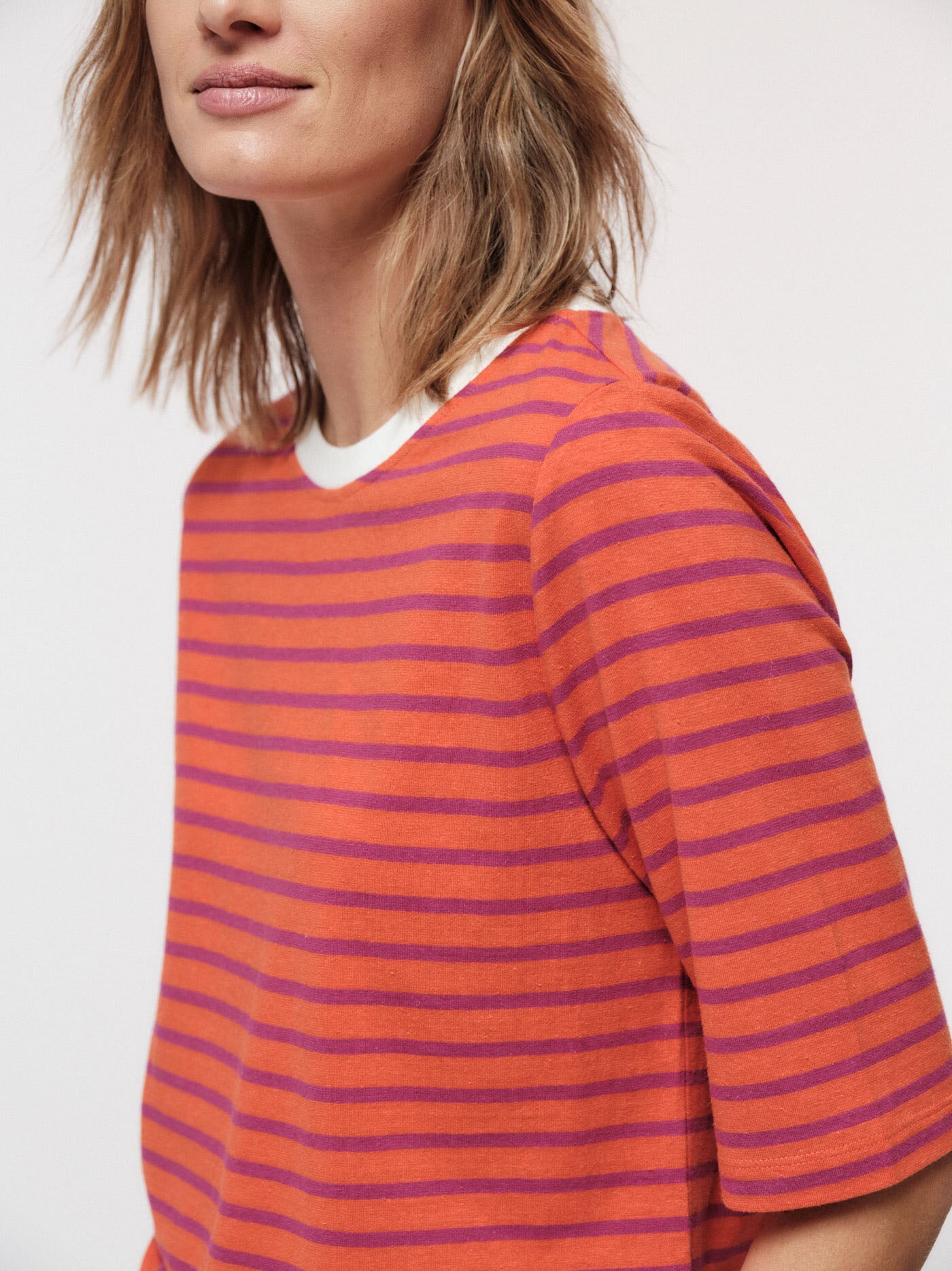 Ladies' striped t-shirt, Orange-Purple 