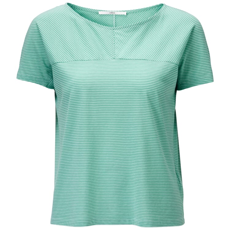 Damen-T-Shirt feingestreift, Grün-Weiß