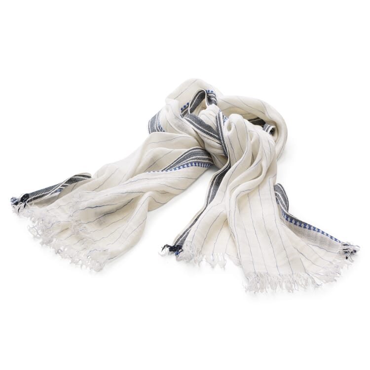 Dames sjaal jacquard rand, Wit-Blauw-Zwart