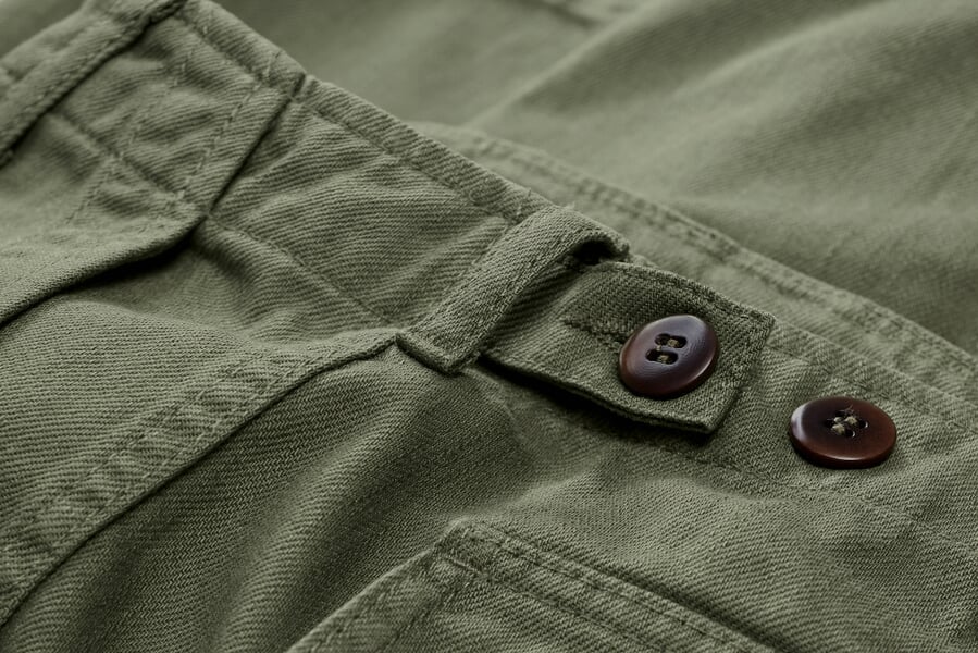 Herren-Baumwollshorts 1962 Oliv, Detailsicht
