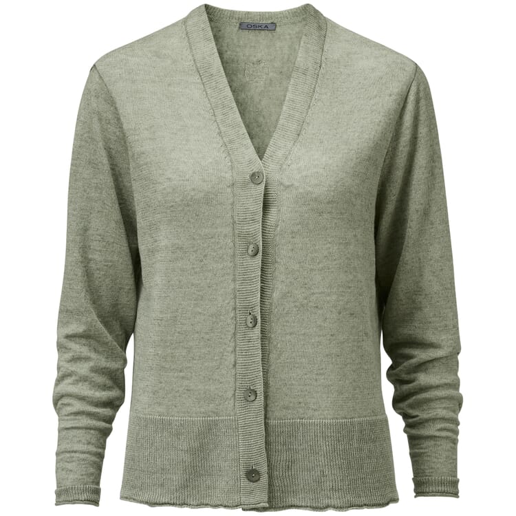 Damen-Leinenstrickjacke, Grüngrau