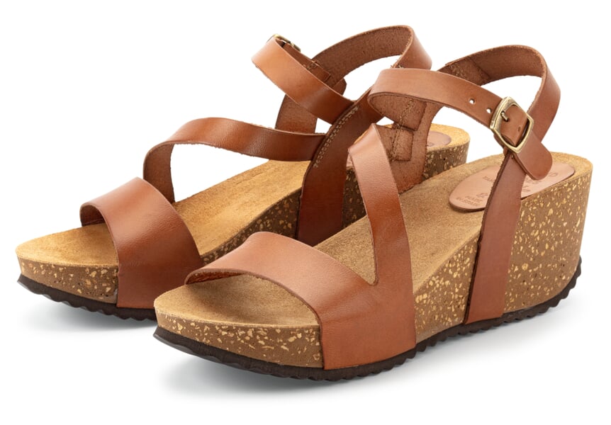 Women sandal wedge heel Cognac