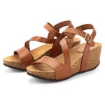 Women sandal wedge heel Cognac