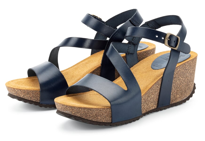 Sandale femme à talon compensé Bleu marine