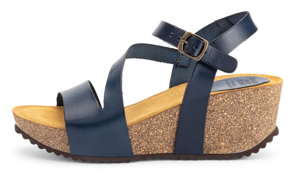 Sandale femme à talon compensé Bleu marine