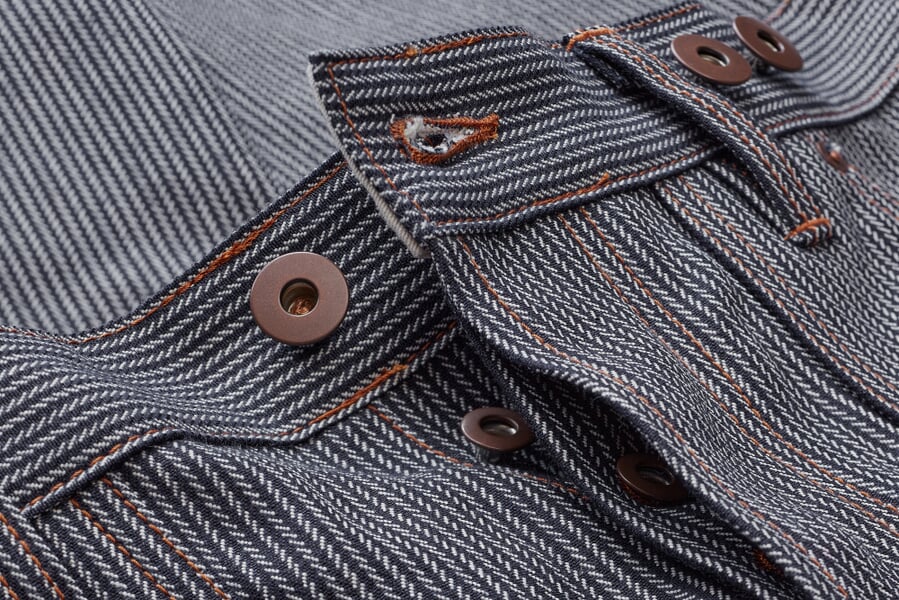 Heren werkbroek gestreept Blauw-Wit, close-up
