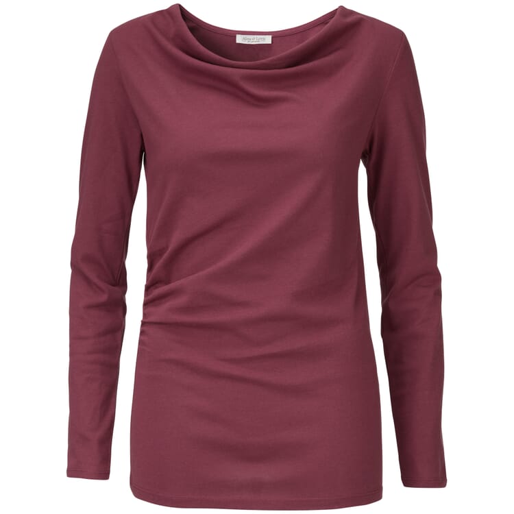 Women’s Long-Sleeved T-Shirt with Draped Neckline Cascade, Dark red