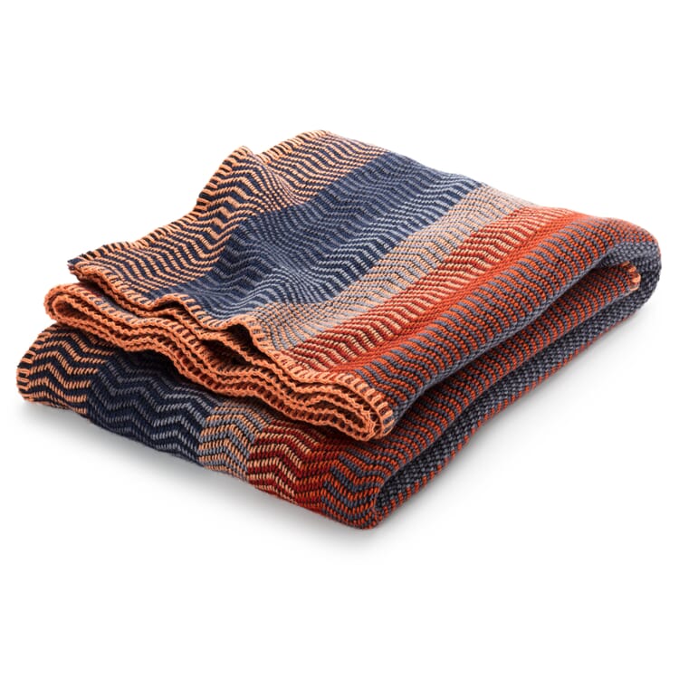 Couverture en laine d'agneau tons naturels Fri, Rouge et bleu