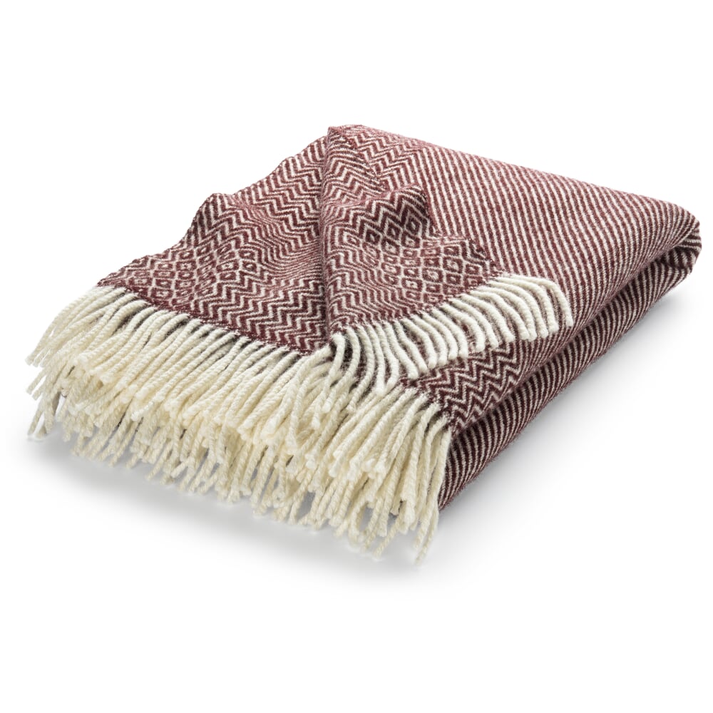 Lamb wool blanket zigzag stripe Kattefot, Burgundy red Manufactum